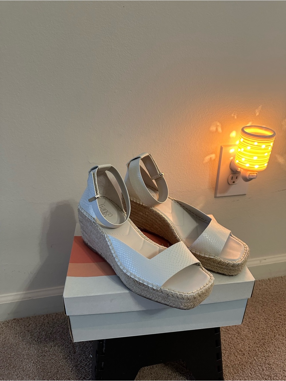 Franco Sarto White Espadrille Wedge Sandals with Ankle Strap